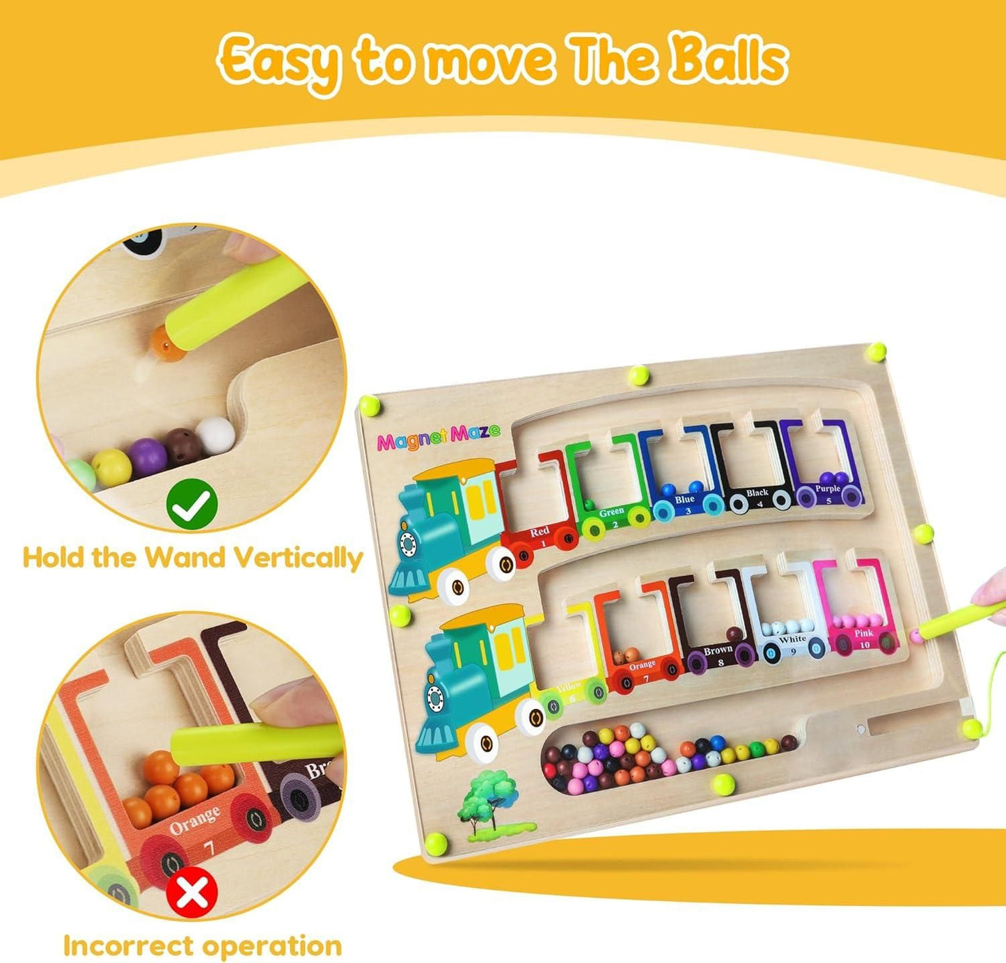Magnetic Color & Number Maze – Montessori Wooden Learning Board