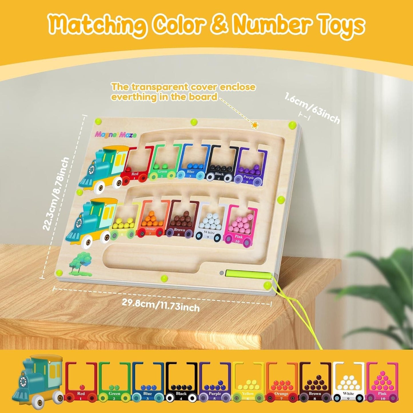 Magnetic Color & Number Maze – Montessori Wooden Learning Board