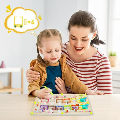 Magnetic Color & Number Maze – Montessori Wooden Learning Board