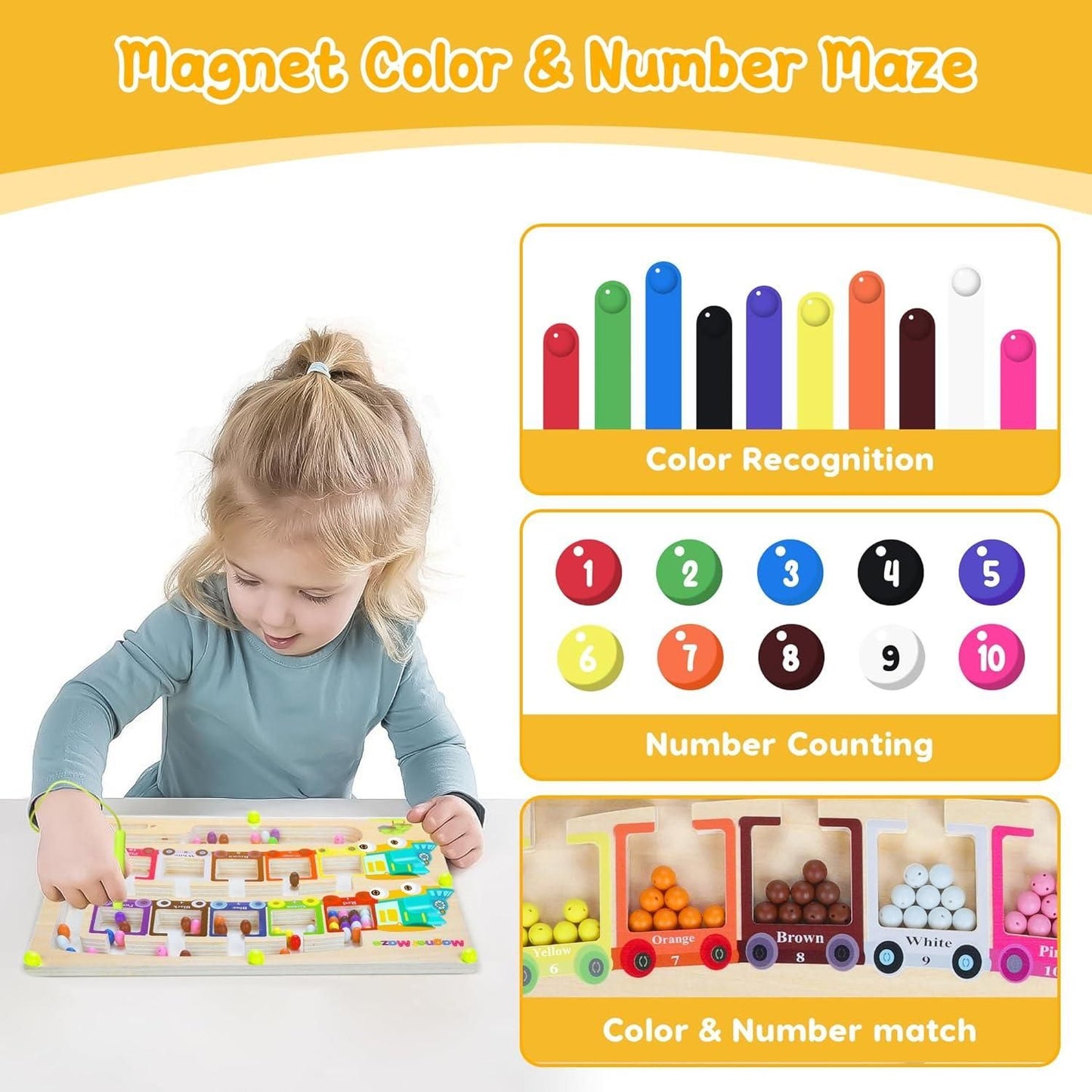 Magnetic Color & Number Maze – Montessori Wooden Learning Board