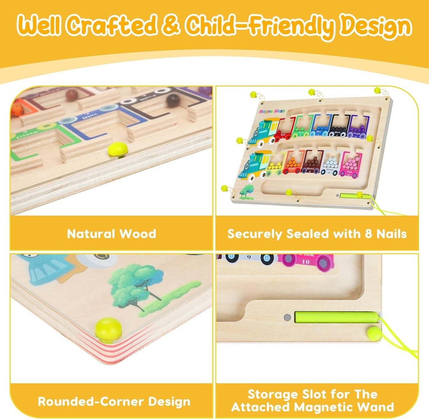 Magnetic Color & Number Maze – Montessori Wooden Learning Board